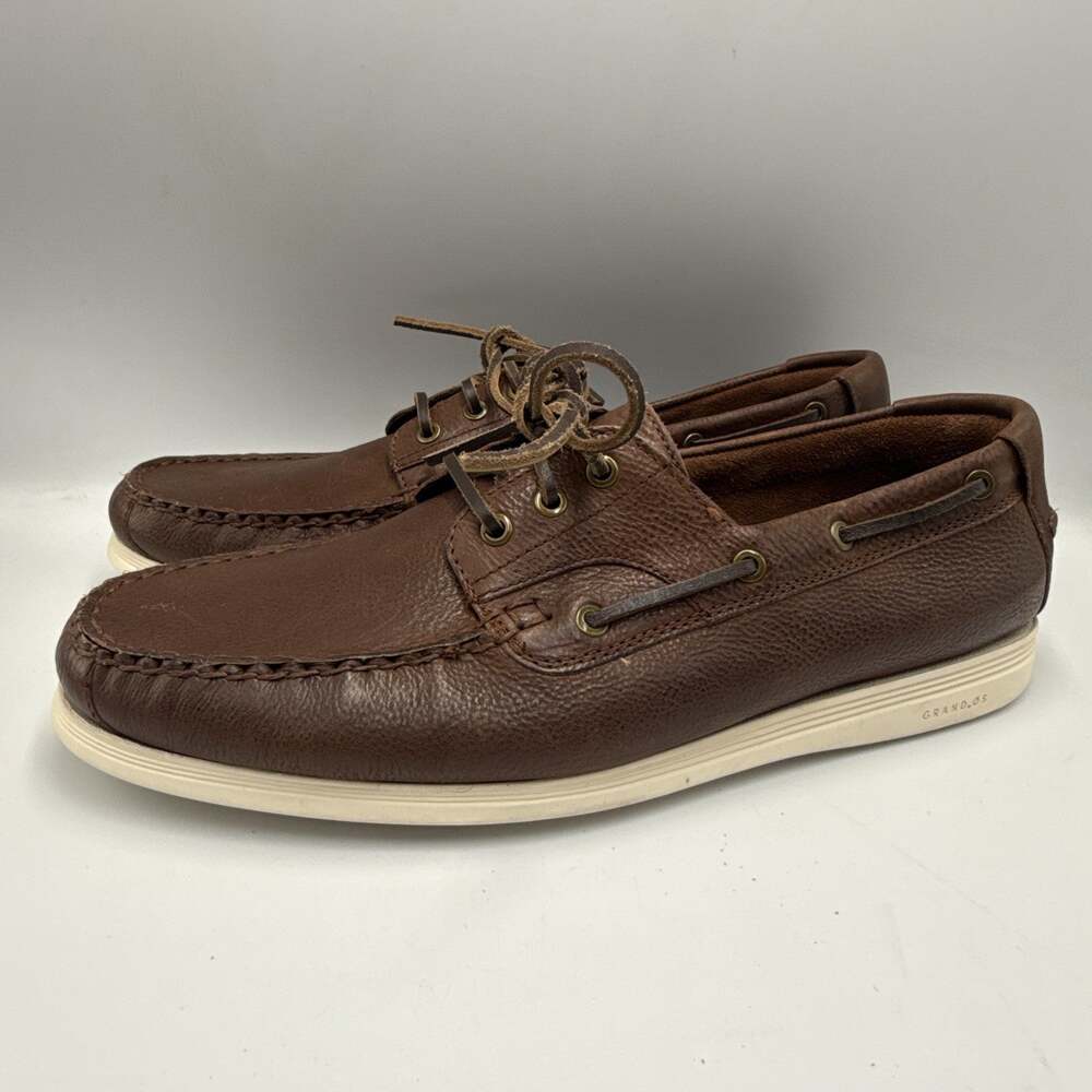 COLE HAAN Grand OS SIZE 10.5 Brown Leather Comfort Boat Deck Mens Shoes Lace Up